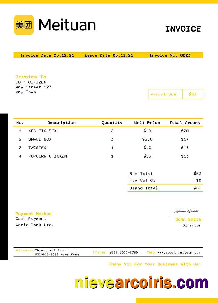 USA Meituan invoice